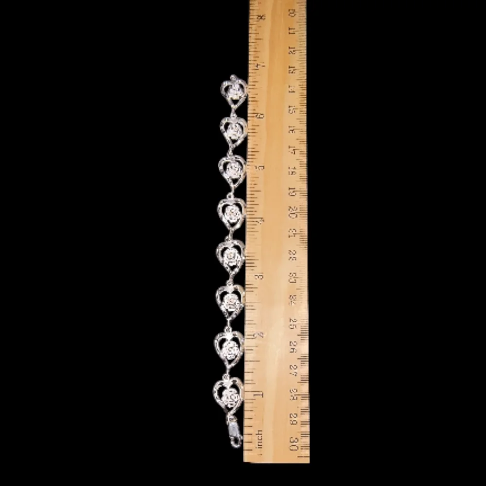 Vintage Diamond Cut Rose Heart Link Bracelet - Picture 7 of 10